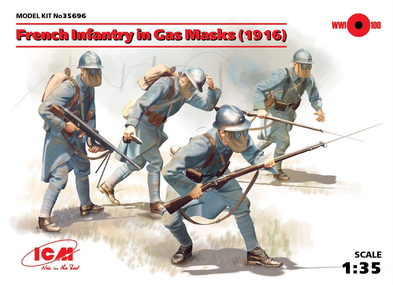 ICM 1/35 French Infantry in Gas Masks (1918) (4 figures) | 4823044404704