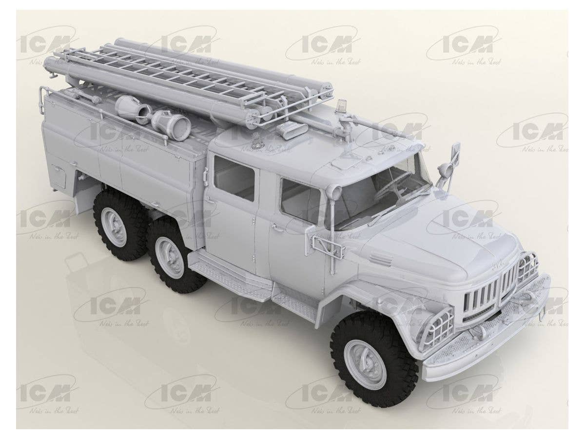 ICM 1/35 Chernobyl#2. Fire Fighters (AC-40-137A firetruck & 4 figures & diorama base with background) | 4823044406173