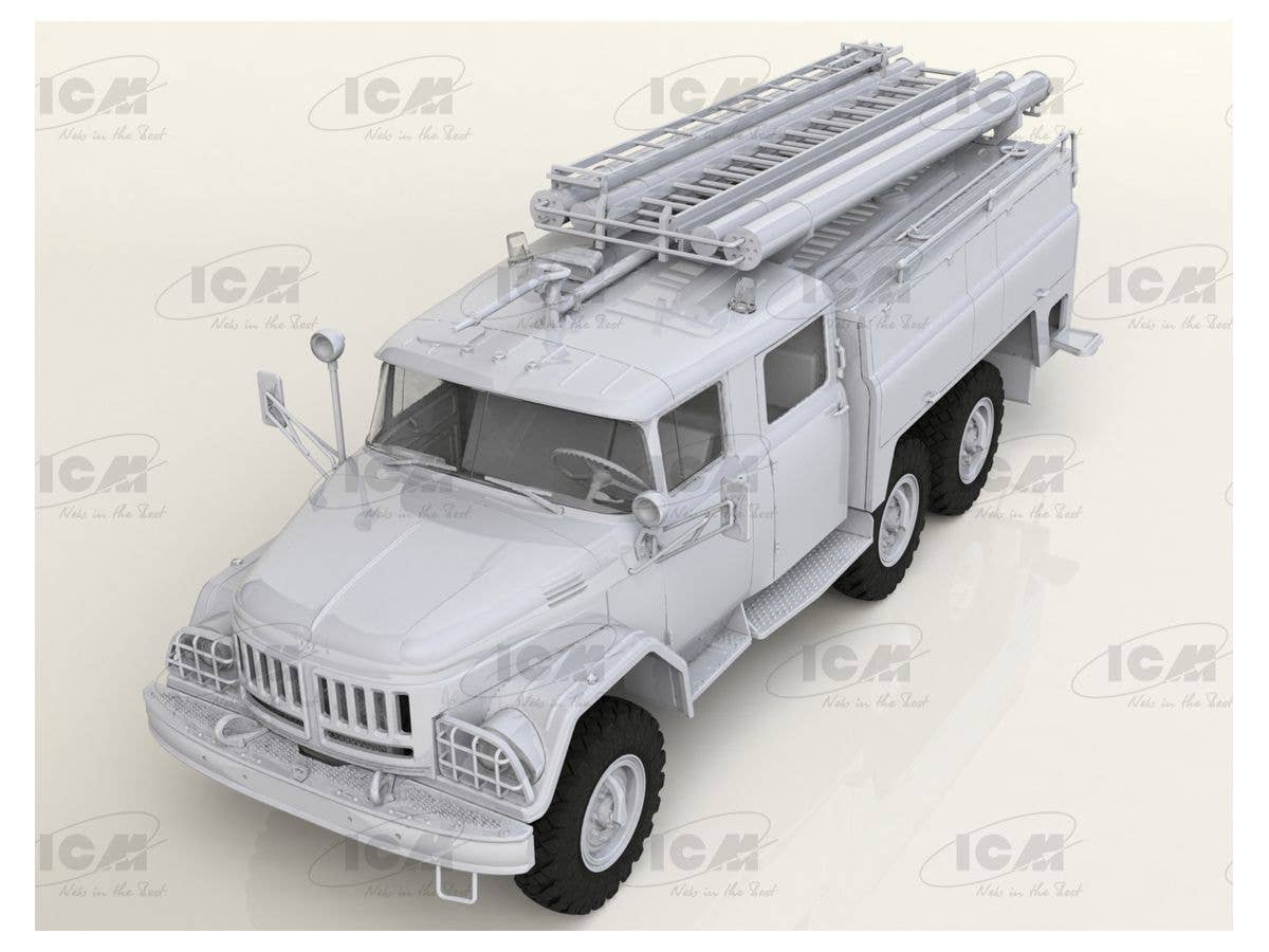 ICM 1/35 Chernobyl#2. Fire Fighters (AC-40-137A firetruck & 4 figures & diorama base with background) | 4823044406173