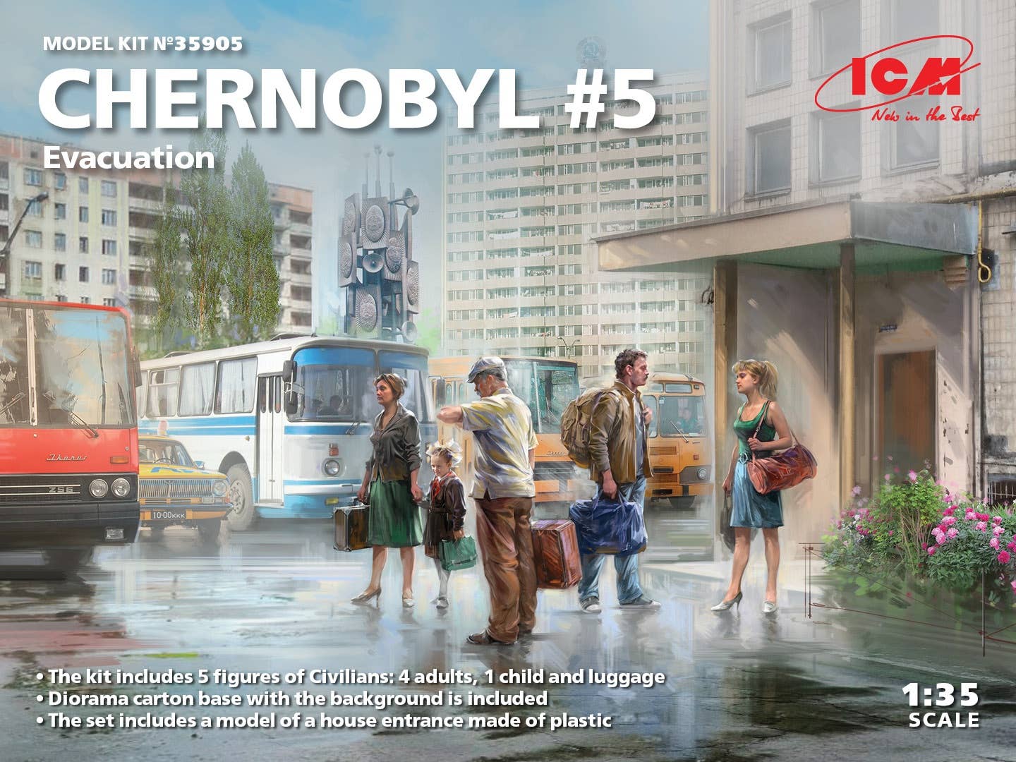 ICM 1/35 Chernobyl#5. Extraction (4 adults, 1 child and luggage) (100% new molds) | 4823044408191