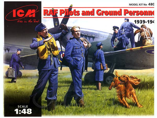 ICM 1/48 RAF Pilots and Ground Personnel (1939-1945)  (7 figures - 3 pilots, 3 mechanics, 1 WREN member, and dog figure) | 4823044400621