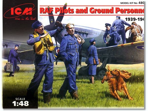ICM 1/48 RAF Pilots and Ground Personnel (1939-1945)  (7 figures - 3 pilots, 3 mechanics, 1 WREN member, and dog figure) | 4823044400621