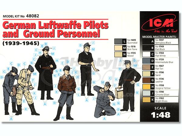 ICM 1/48 German Luftwaffe Pilots and Ground Personnel (1939-1945)  (7 figures - 3 pilots, 4 mechanics) | 4823044401284