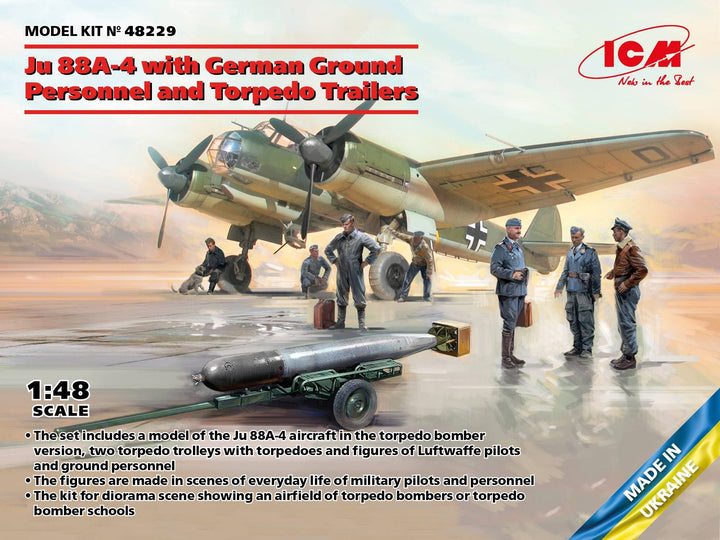ICM 1/48 Junker Ju 88A-4 with German Ground Personnel and Torpedo Trailers | 4823044409549