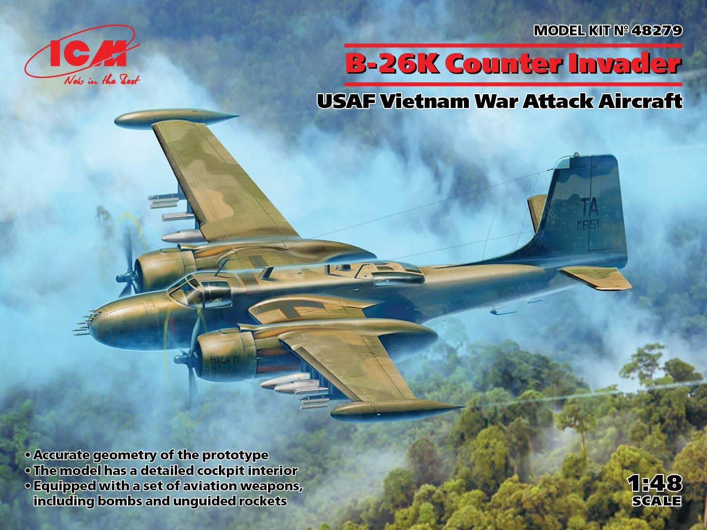 ICM 1/48 B-26K Counter Invader, USAF Vietnam War Attack Aircraft | 4823044407613