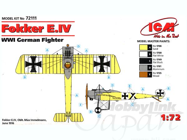 ICM 1/72 Fokker E.IV, WWI German Fighter | 4823044400102