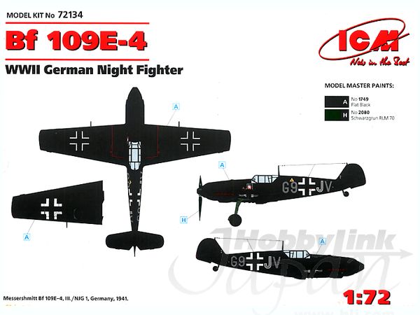 ICM 1/72  Messerschmitt Bf 109E-4, WWII German Night Fighter | 4823044401642