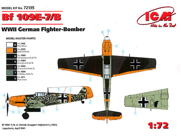 ICM 1/72  Messerschmitt Bf 109E-7/B, WWII German Fighter-Bomber | 4823044402434