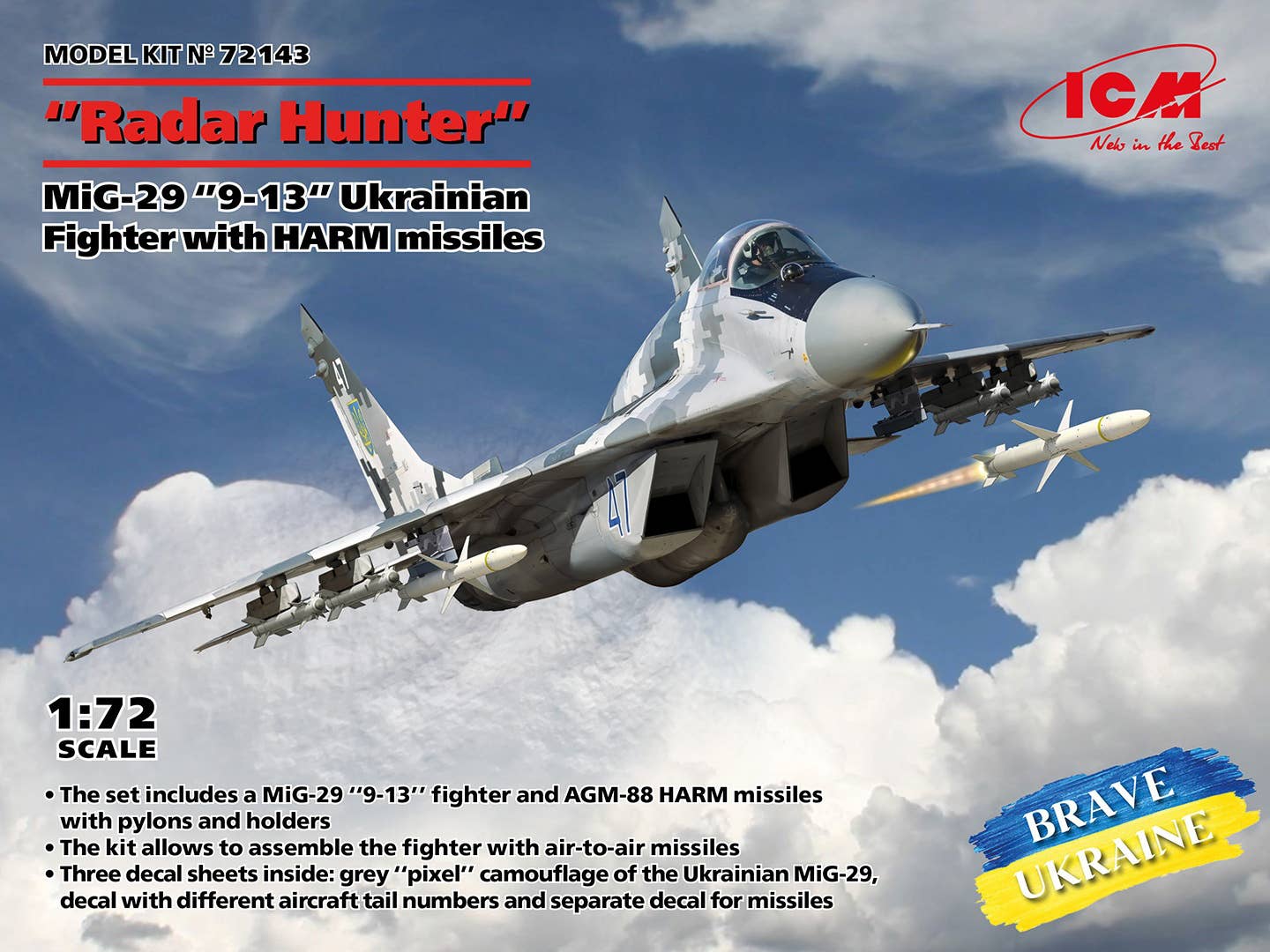 ICM 1/72 ''Radar Hunter', MiG-29 '9-13' Ukrainian Fighter with HARM missiles, Aircraft | 4823044409389