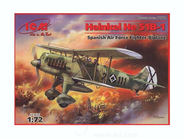 ICM 1/72  Heinkel He 51B-1, Spanish Air Force Biplane Fighter | 4823044401628