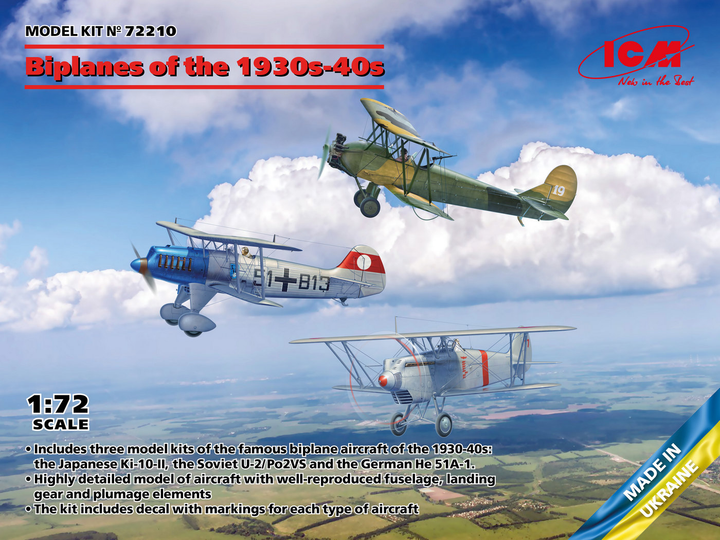 ICM 1/72 Biplanes of the 1930s and 1940s (Не-51A-1, Ki-10-II, U-2/Po-2VS), Aircraft | 4823044409372