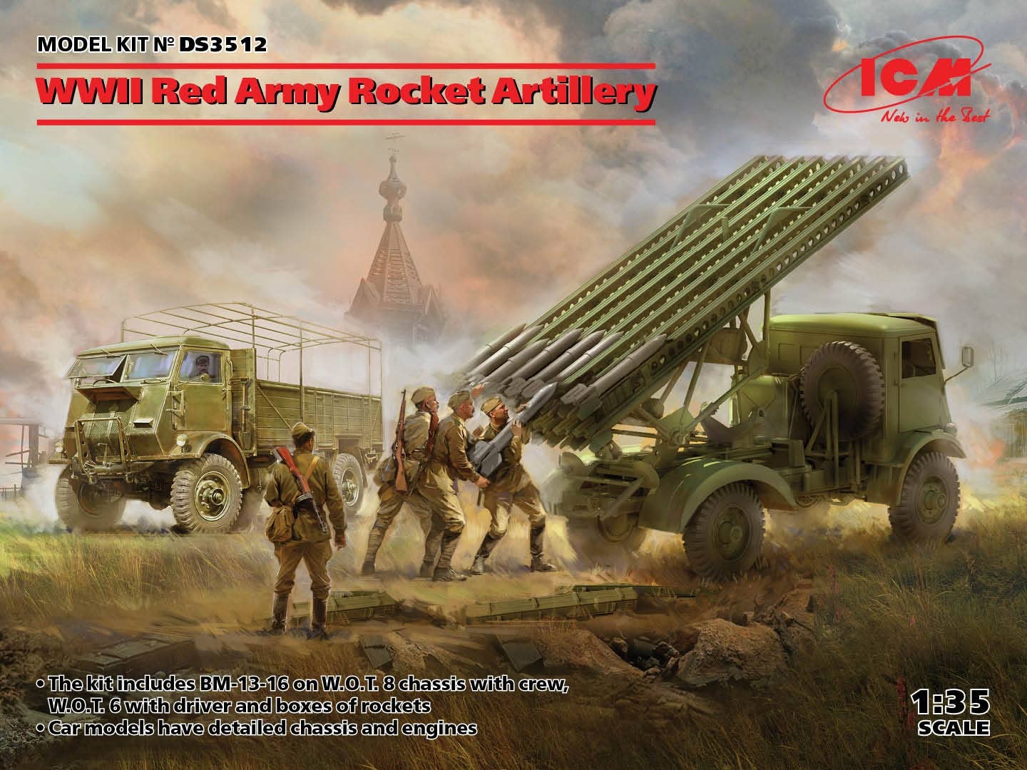 ICM 1/35 WWII Red Army Rocket Artillery (BM-13-16 on W.O.T. 8 chassis, Model W.O.T. 6, WWII Soviet BM-13-16 MLRS Vehicle Crew, RKKA Drivers (1943-1945)) | 4823044408146