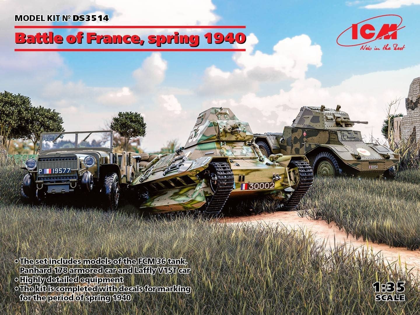 ICM 1/35 Battle Of France, Spring 1940 (Panhard 178 AMD-35, FCM 36, Laffly V15T) | 4823044408450