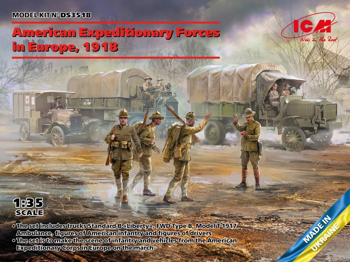 ICM 1/35 American Expeditionary Forces in Europe, 1918 Diorama
(Standard B “Liberty”, FWD Type B, Model T 1917 Ambulance, US Infantry, US Drivers) | 4823044409280
