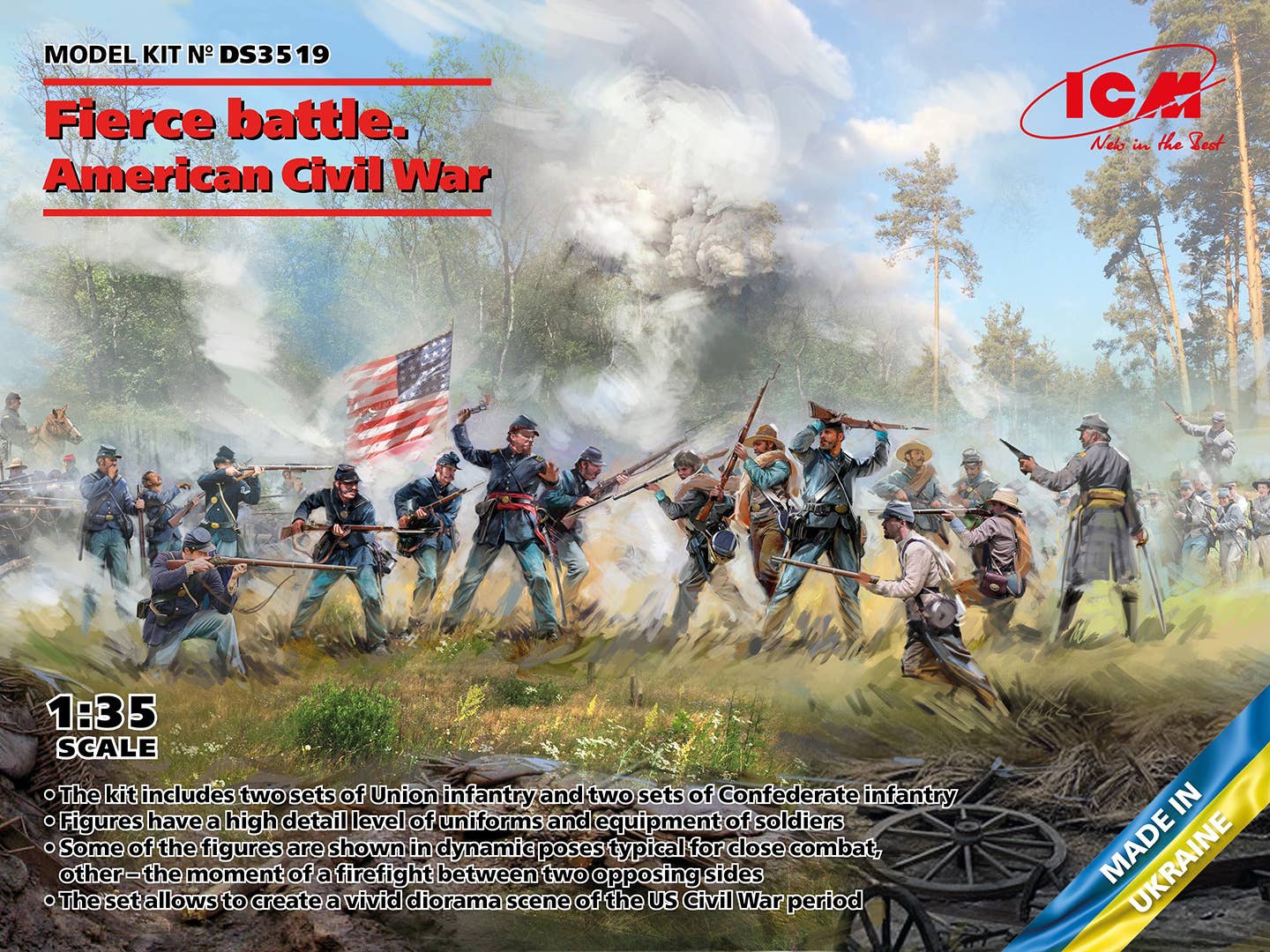 ICM 1/35 Fierce battle American Civil War, Diorama (Union Infantry, Union Infantry. Set #2, Confederate Infantry, Confederate Infantry. Set #2) | 4823044409860