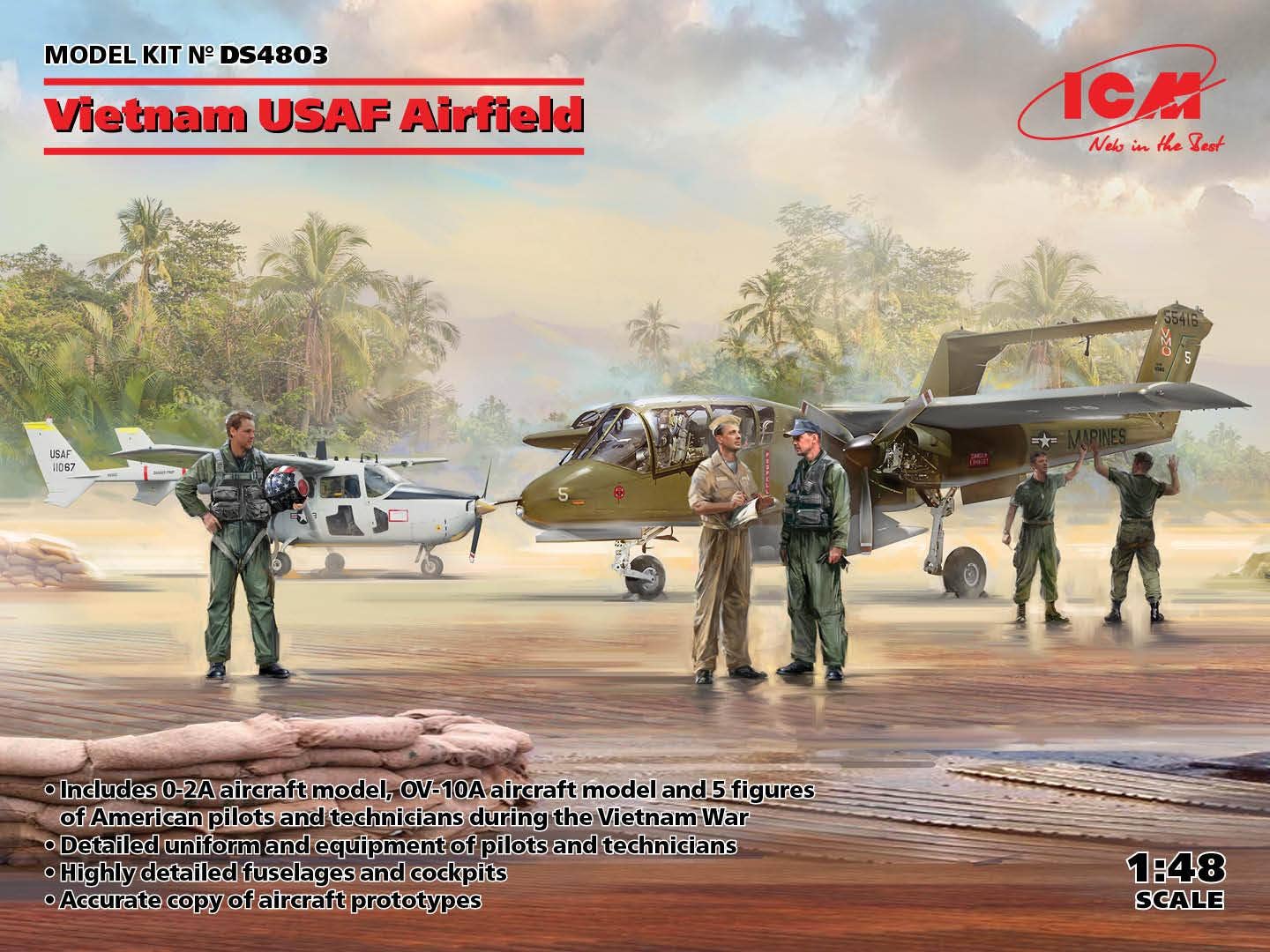 ICM 1/48 Vietnam USAF Airfield (Cessna O-2A, OV-10А Bronco, US Pilots & Ground Personnel (Vietnam War) (5 figures)) | 4823044408115