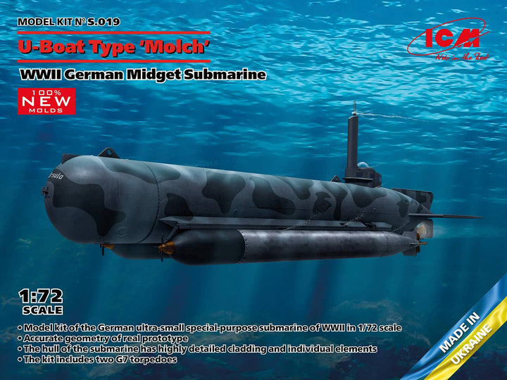 ICM 1/72 U-Boat Type 'Molch', WWII German Midget Submarine (100% new molds) | 4823044409440