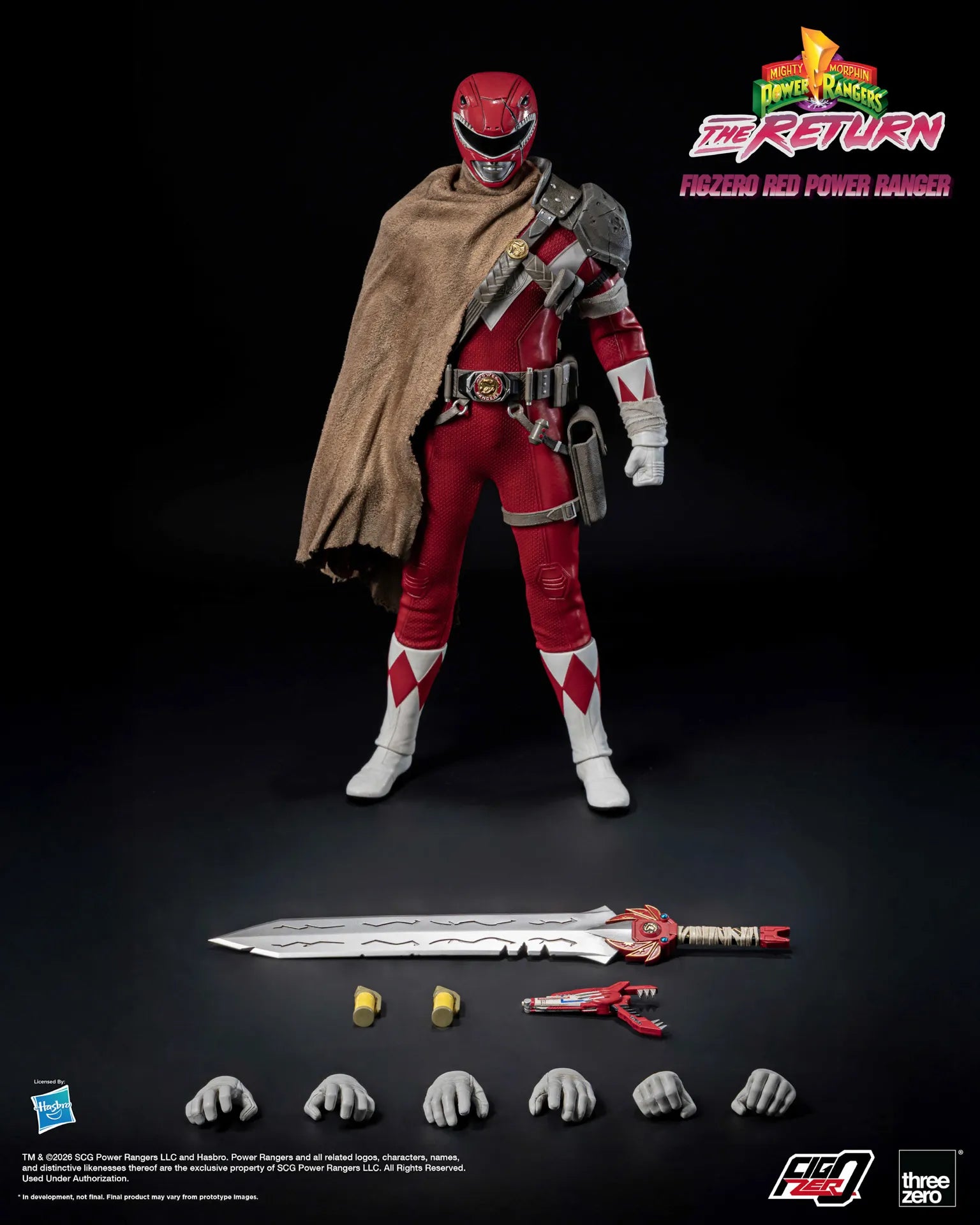 Red Power Ranger 1/6 figure front view with cape