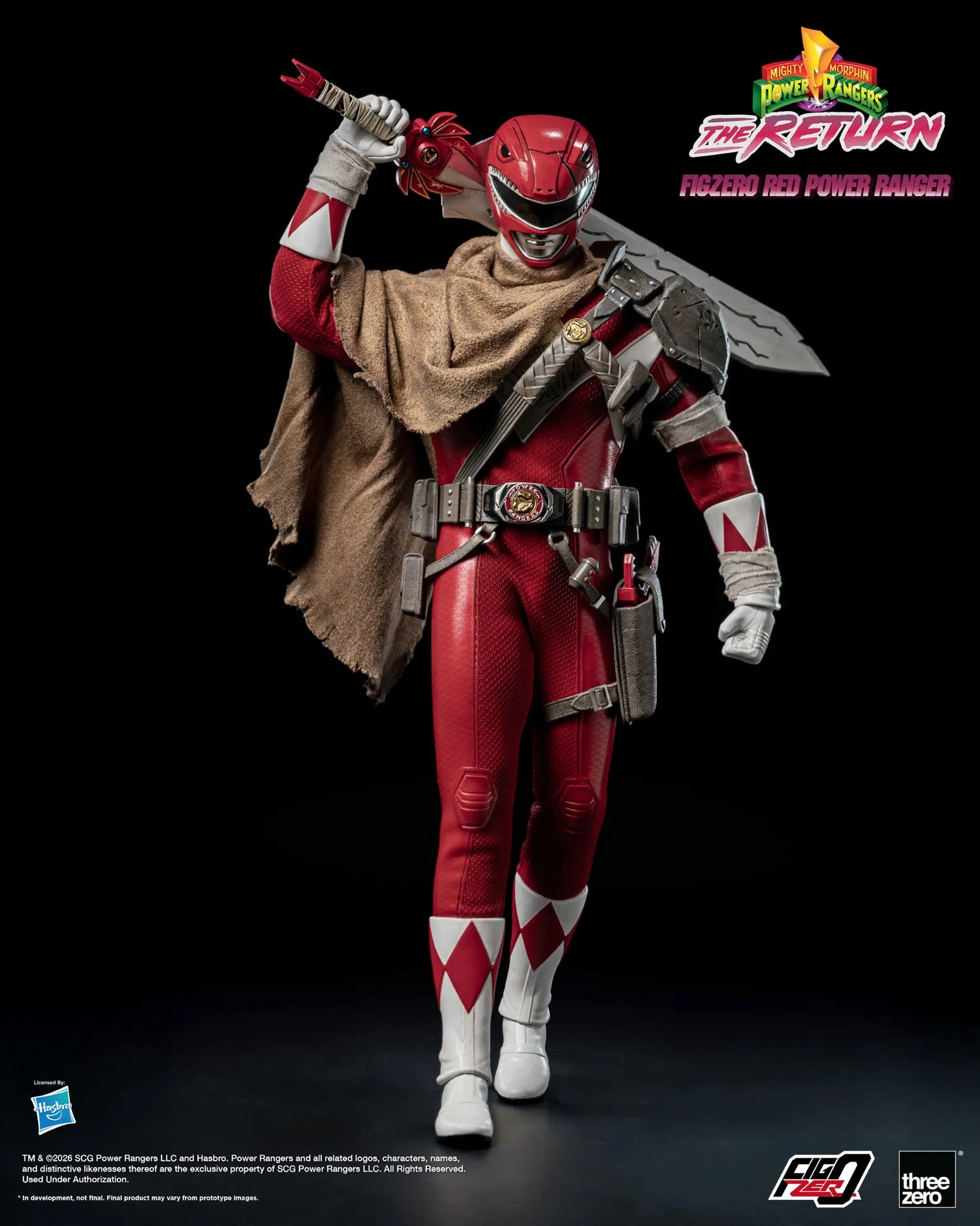 Red Power Ranger 1/6 figure posing with Blade Blaster