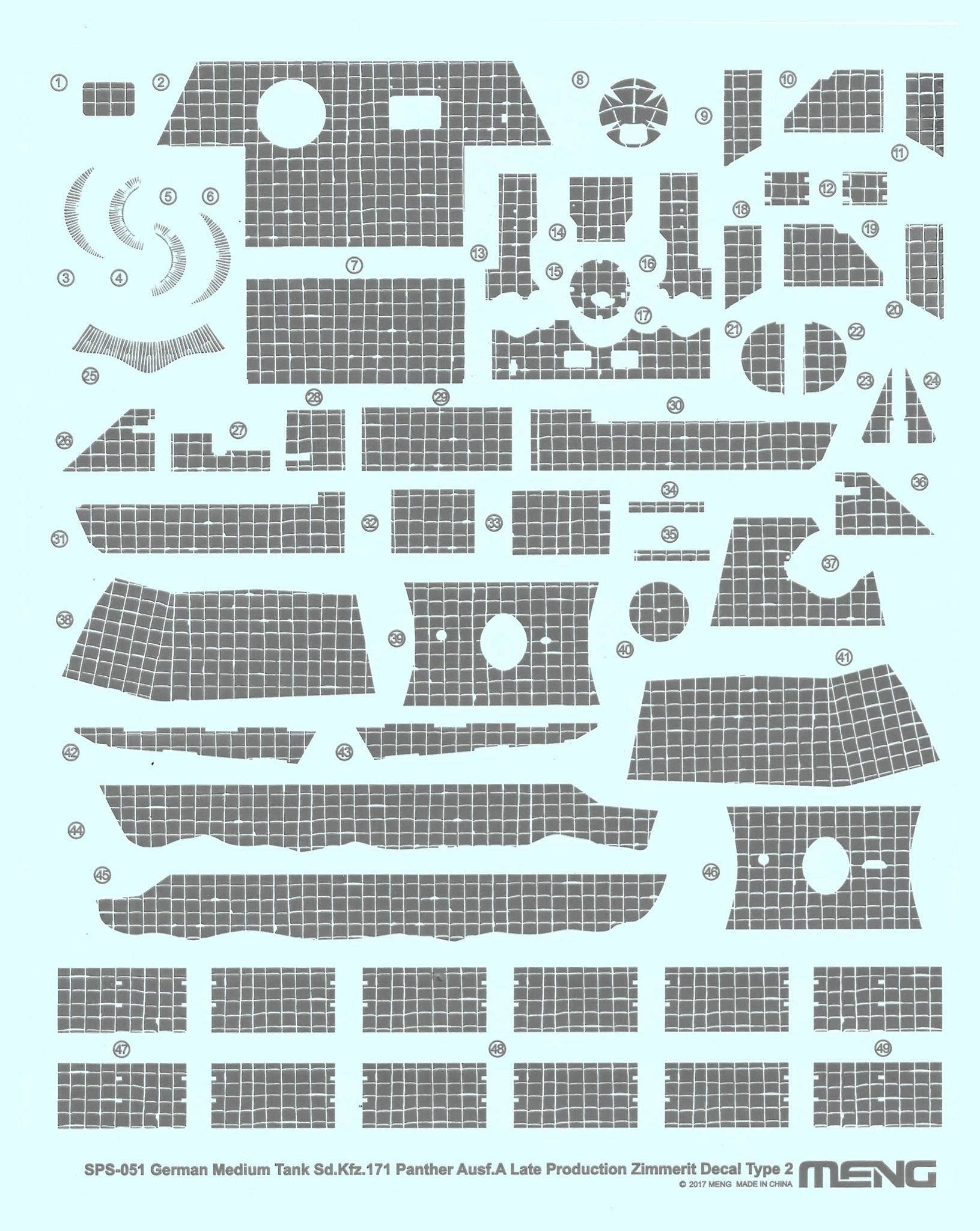 Meng German Medium Tank Sd.Kfz.171 Panther Ausf.A Late Production Zimmerit Decal Type B | 4897038551705