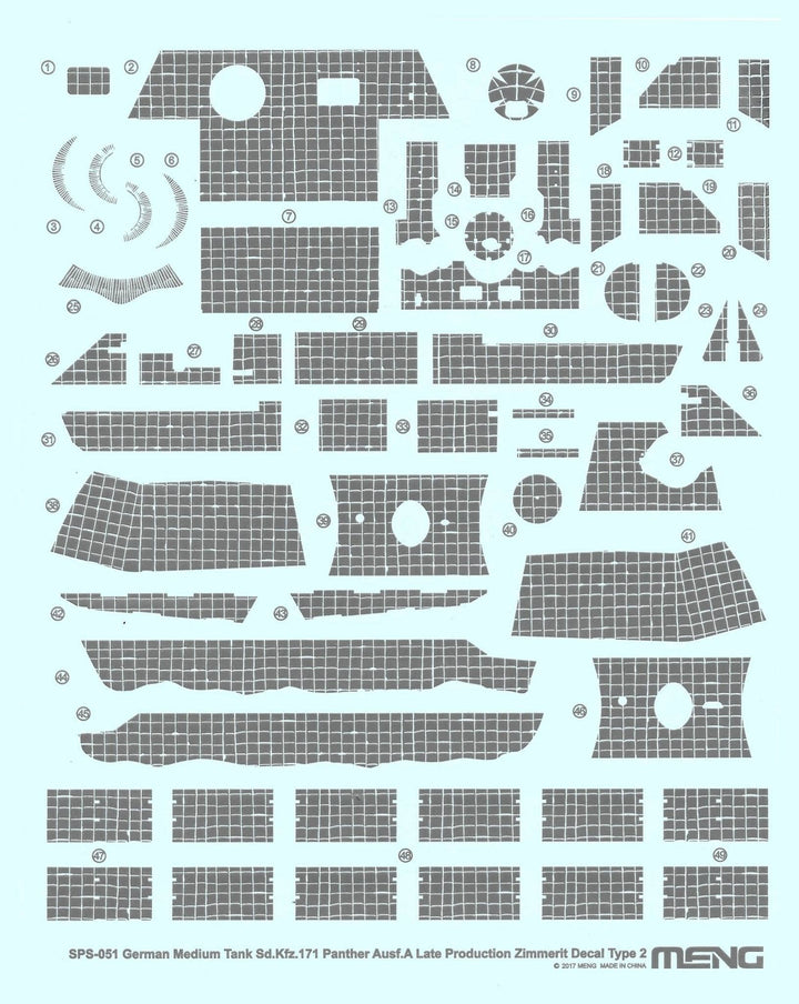 Meng German Medium Tank Sd.Kfz.171 Panther Ausf.A Late Production Zimmerit Decal Type B | 4897038551705