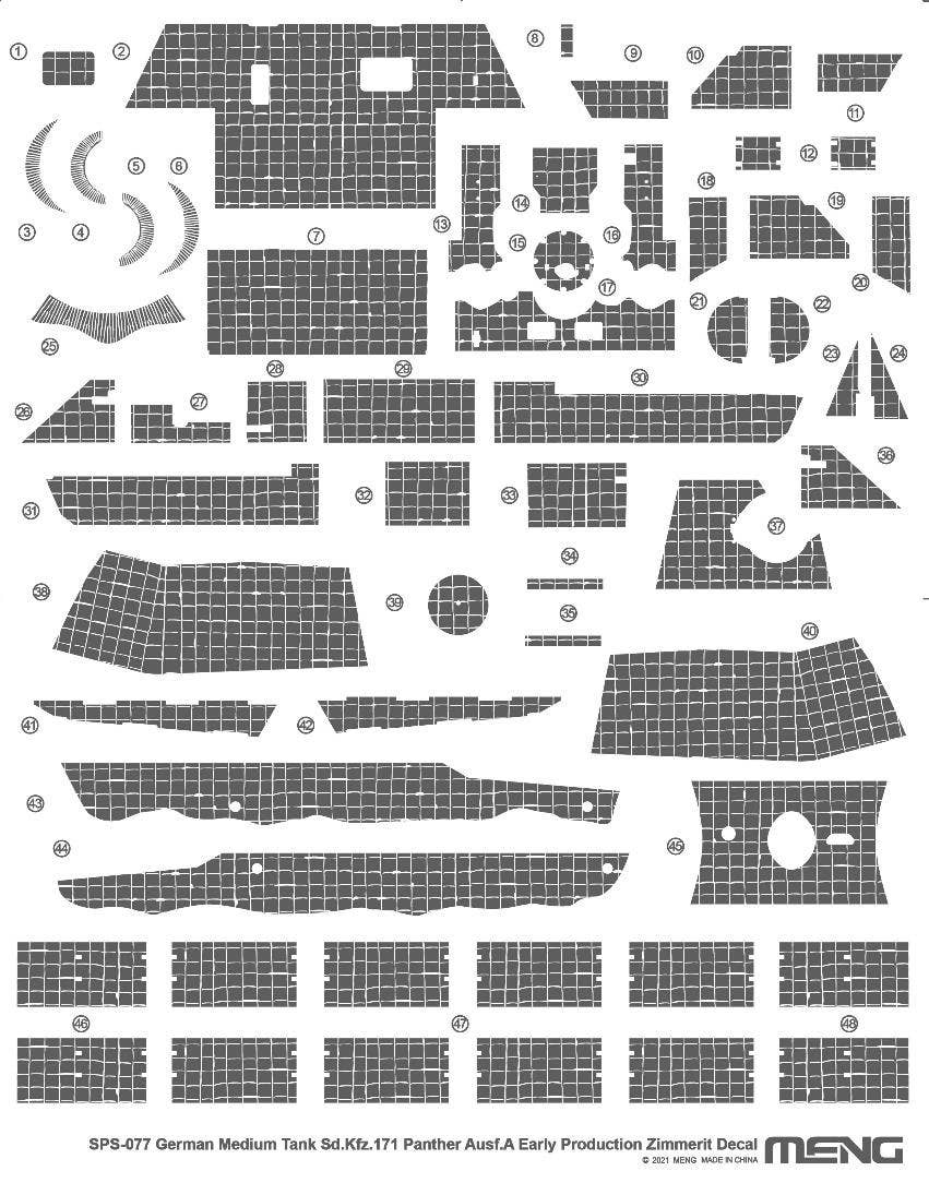 Meng German Medium Tank Sd.Kfz.171 Panther Ausf.A Early Production Zimmerit Decal | 4897038553051