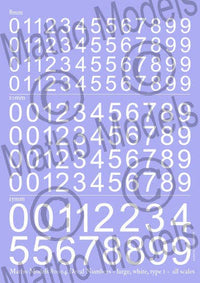 Matho Decal Numbers - Large, White, Type 1- all acales | 5449612800045