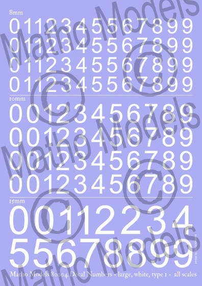Matho Decal Numbers - Large, White, Type 1- all acales | 5449612800045