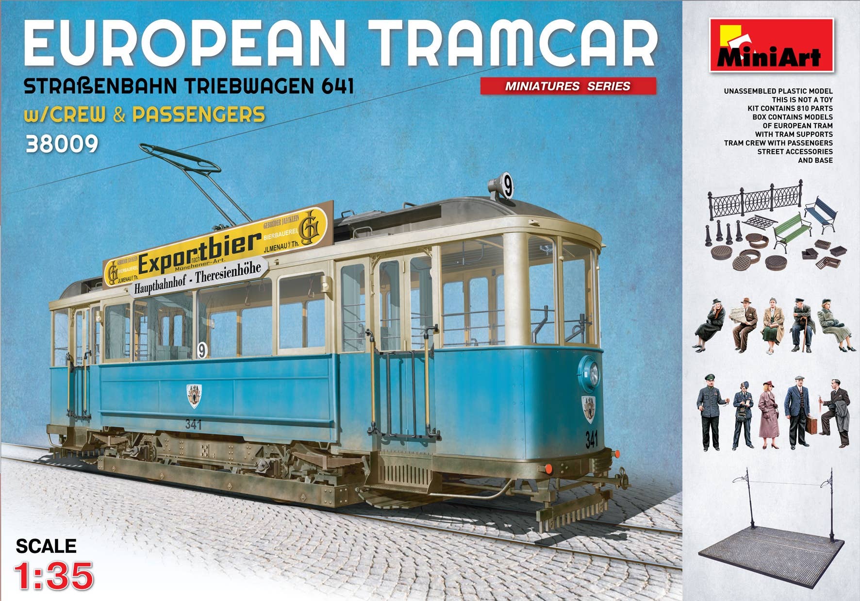 MiniArt 1/35 European Tramcar (Strassenbahn Triebwagen 641) with Crew & Passengers | 4820183310545