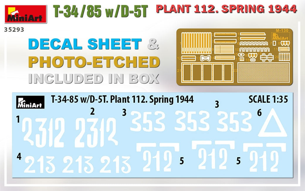 MiniArt 1/35 T-34-85 w/D-5T. Plant 112. Spring 1944 Tank | 4820183313263