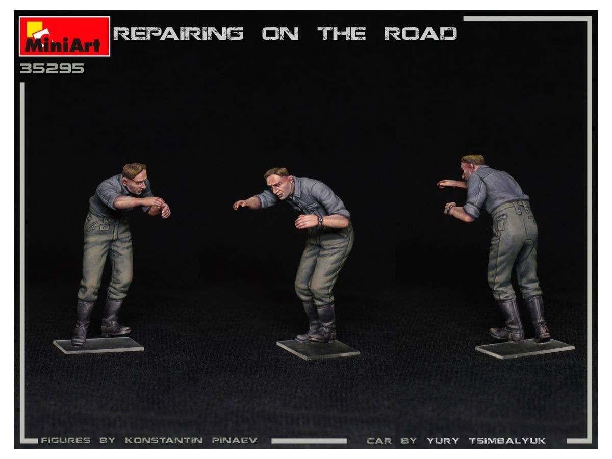 MiniArt 1/35 Repairing on the Road (Typ 170V Personenwagen Cabrio & 4 Figures) | 4820183313270