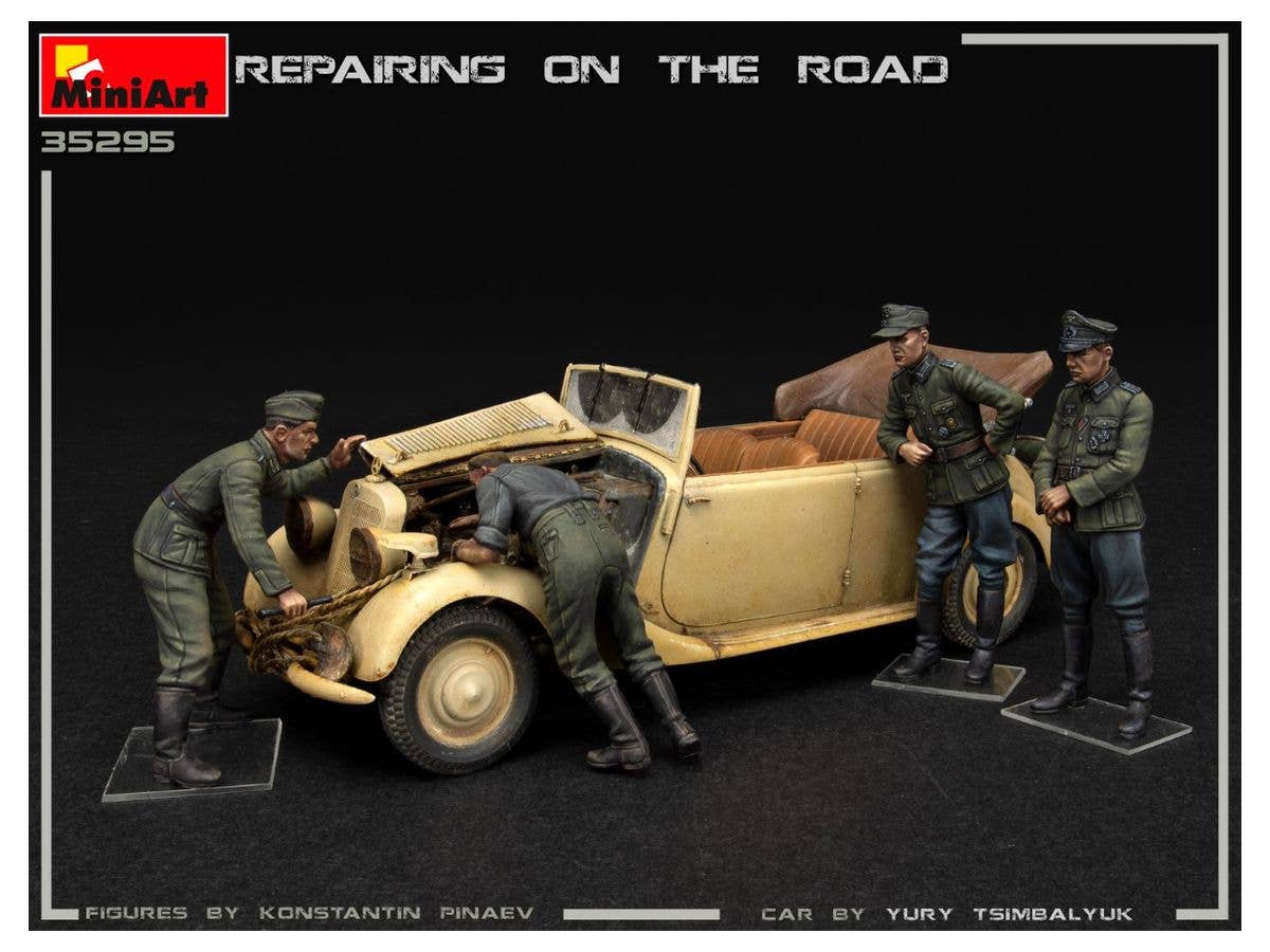 MiniArt 1/35 Repairing on the Road (Typ 170V Personenwagen Cabrio & 4 Figures) | 4820183313270