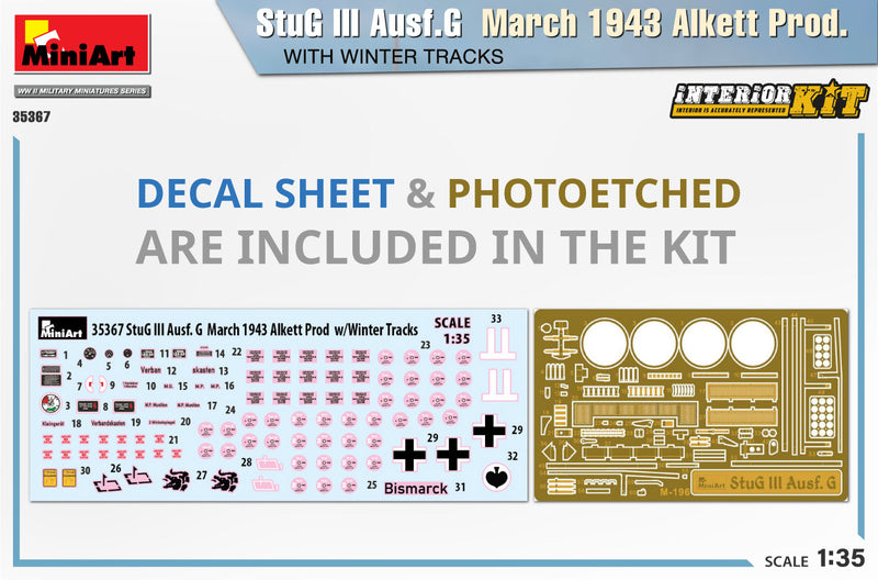 MiniArt 1/35 StuG III Ausf. G  March 1943 Alkett Prod  w/Winter Tracks.  Interior Kit