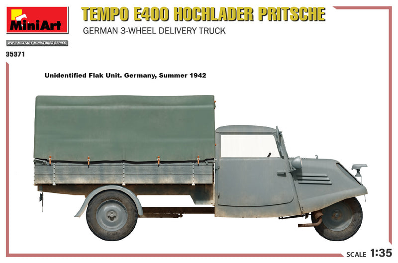 MiniArt 1/35 Tempo E400 Hochlader Pritsche. German 3-Wheel Delivery Truck