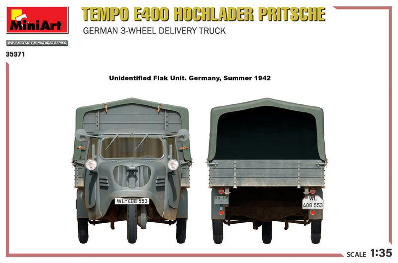 MiniArt 1/35 Tempo E400 Hochlader Pritsche. German 3-Wheel Delivery Truck