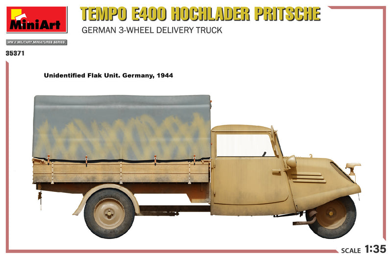 MiniArt 1/35 Tempo E400 Hochlader Pritsche. German 3-Wheel Delivery Truck