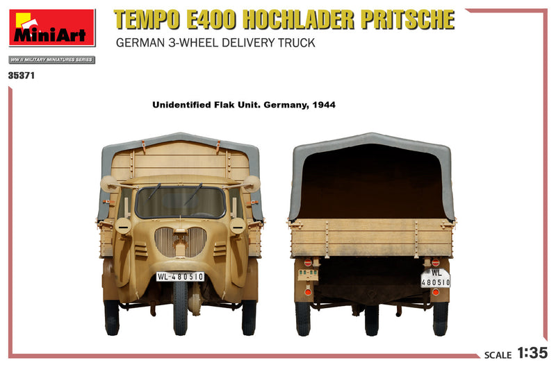 MiniArt 1/35 Tempo E400 Hochlader Pritsche. German 3-Wheel Delivery Truck