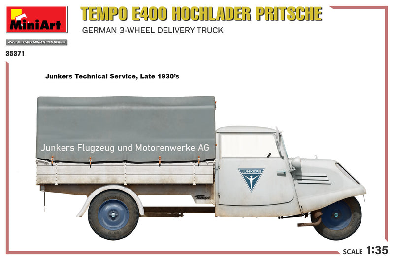 MiniArt 1/35 Tempo E400 Hochlader Pritsche. German 3-Wheel Delivery Truck
