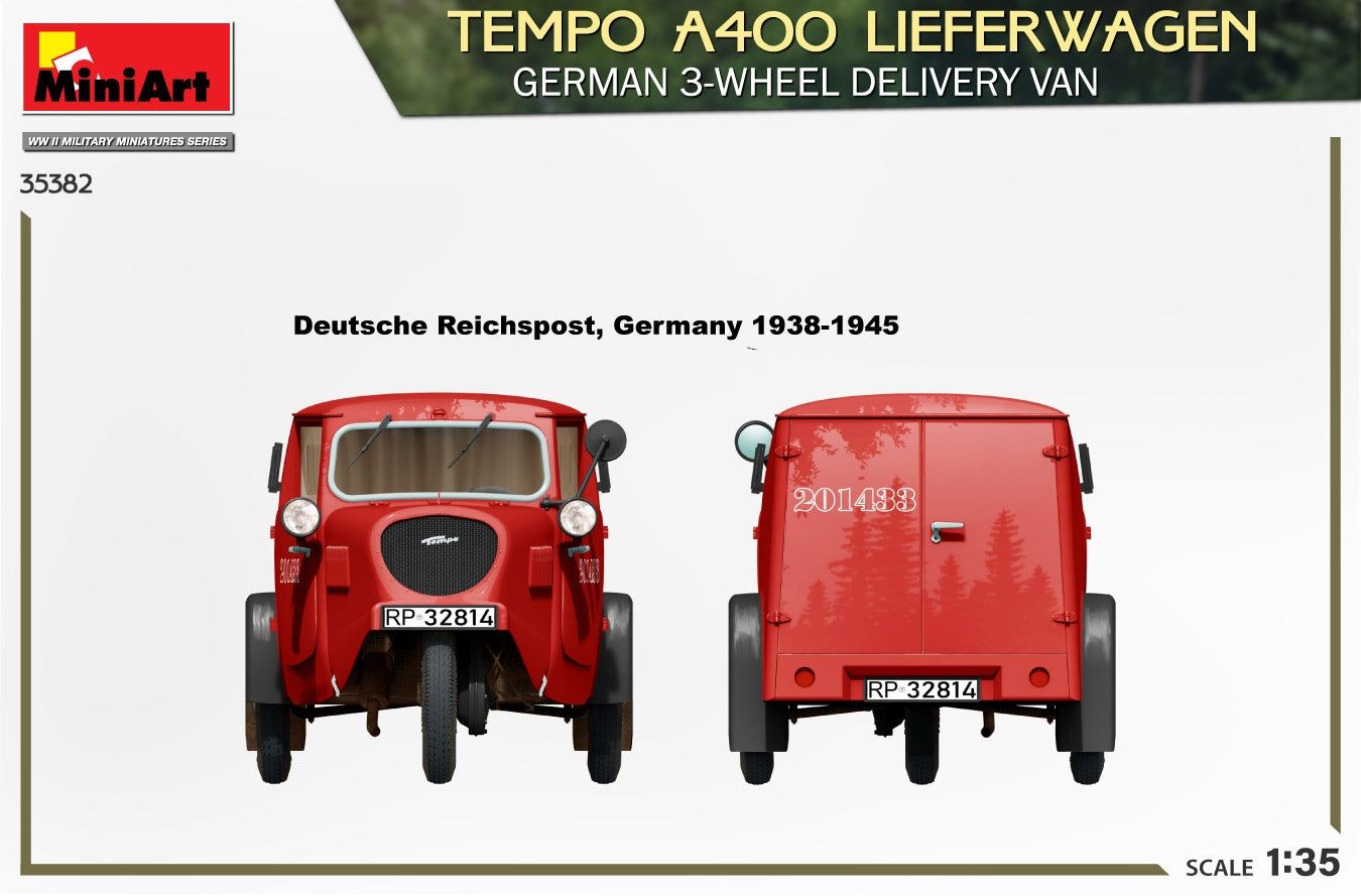 Miniart 1/35 Tempo A400 Lieferwagen. German 3-Wheel Delivery Van | 4820183314383