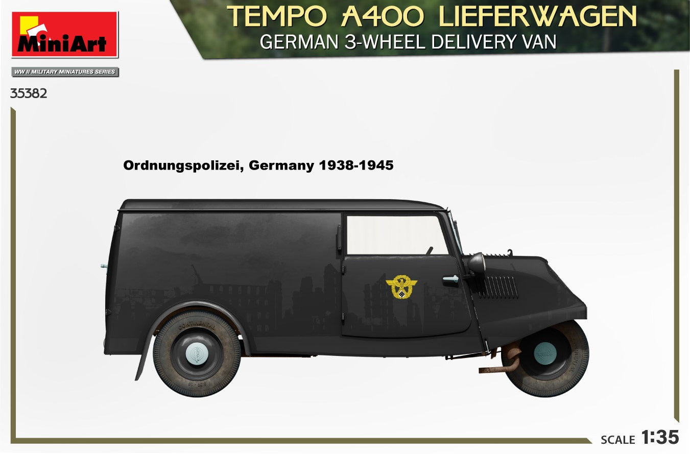 Miniart 1/35 Tempo A400 Lieferwagen. German 3-Wheel Delivery Van | 4820183314383