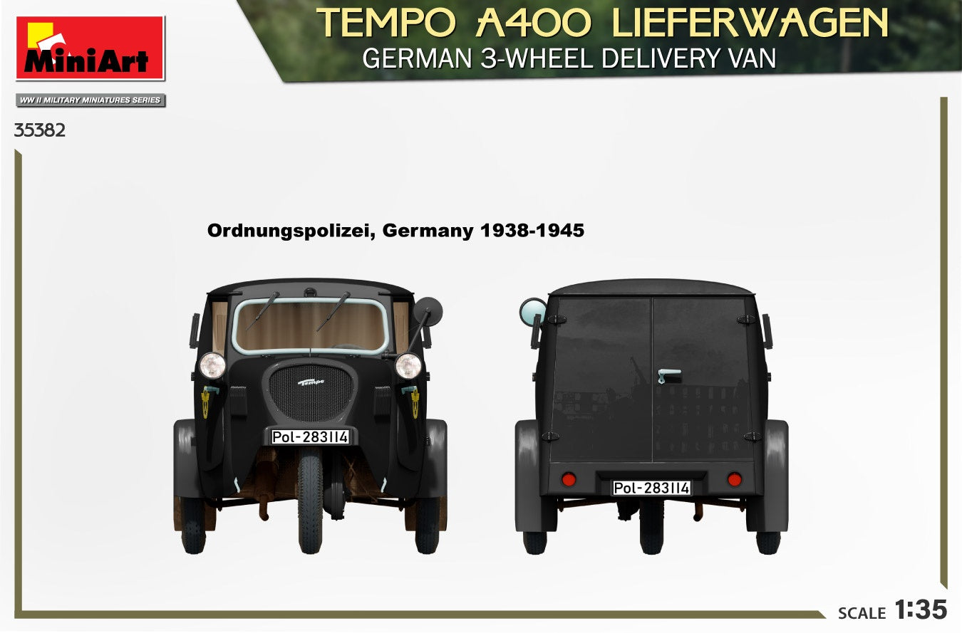 Miniart 1/35 Tempo A400 Lieferwagen. German 3-Wheel Delivery Van | 4820183314383