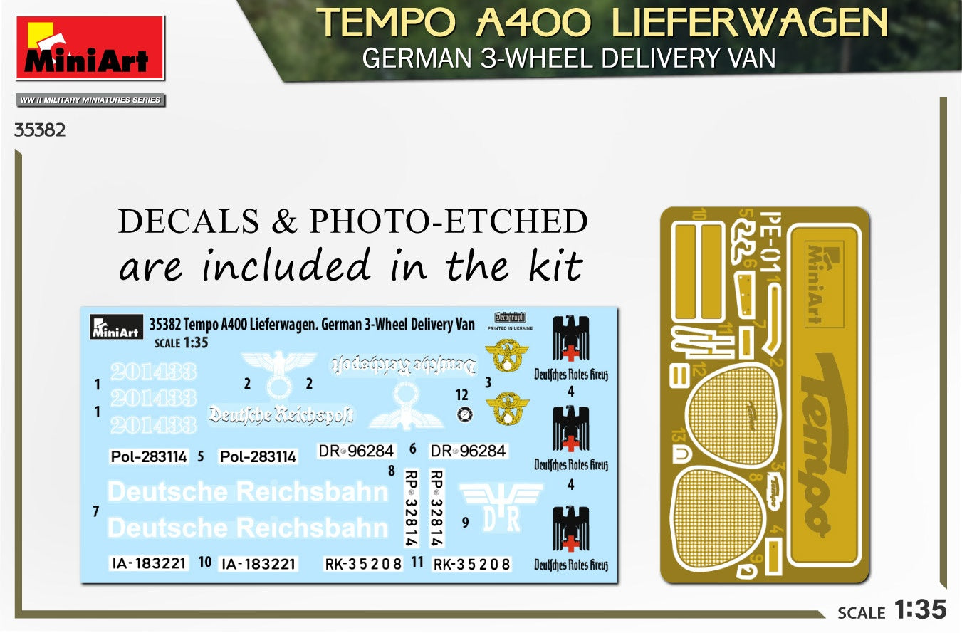 Miniart 1/35 Tempo A400 Lieferwagen. German 3-Wheel Delivery Van | 4820183314383