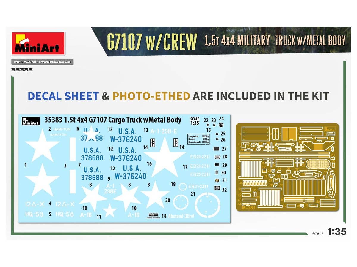 MiniArt 1/35 G7107 W/Crew 1,5T 4X4 Cargo Truck W/Metal Body | 4820183314277