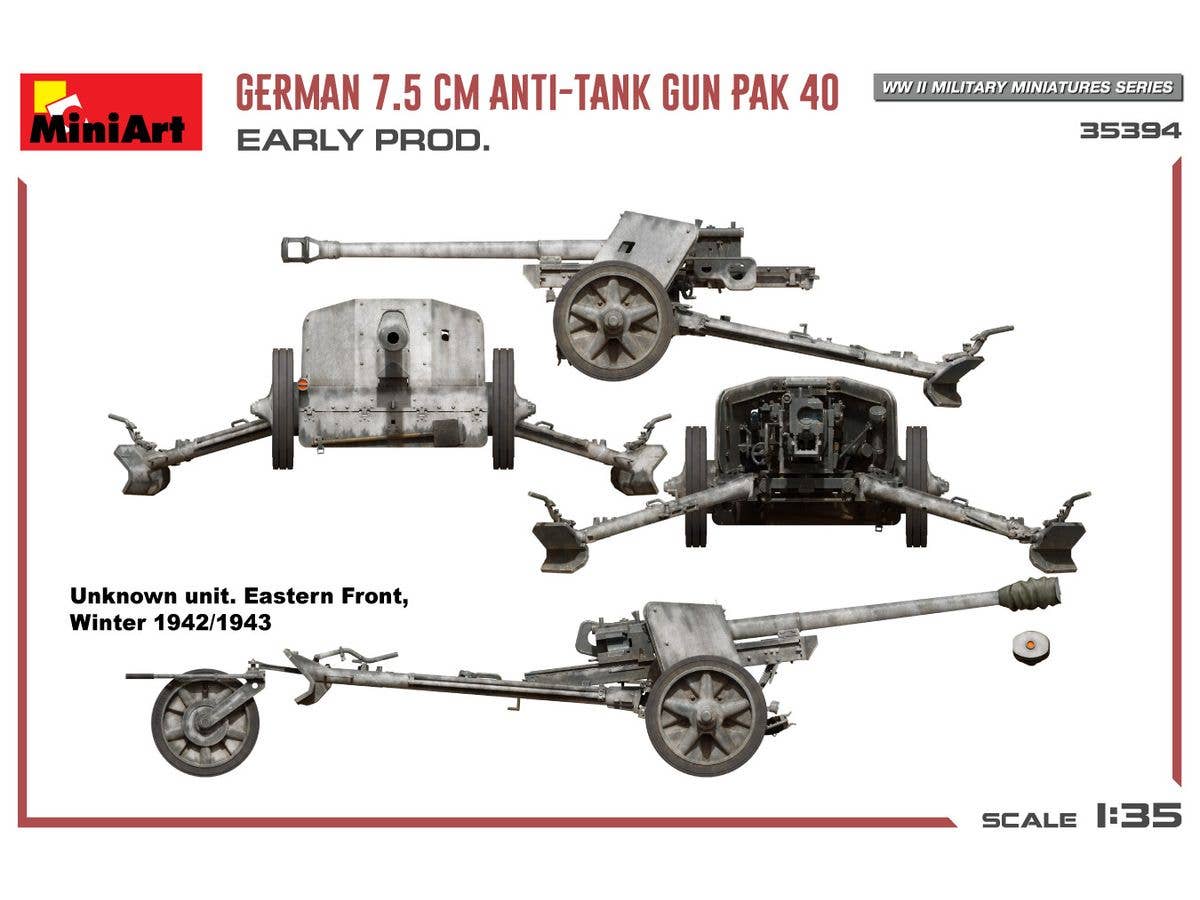 MiniArt 1/35 German 7.5cm Anti-Tank Gun PaK 40. Early Prod Vehicle kits | 5905090346210