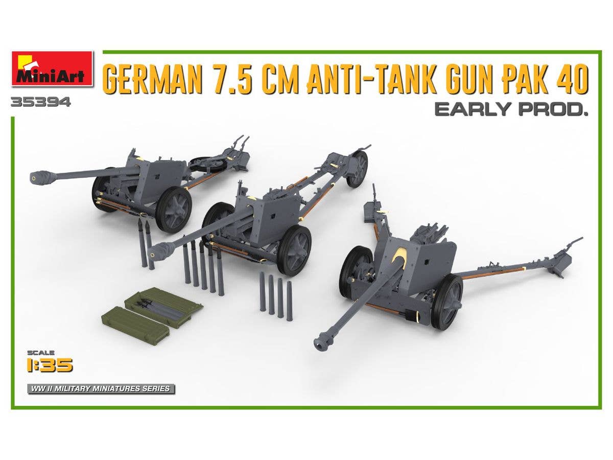 MiniArt 1/35 German 7.5cm Anti-Tank Gun PaK 40. Early Prod Vehicle kits | 5905090346210