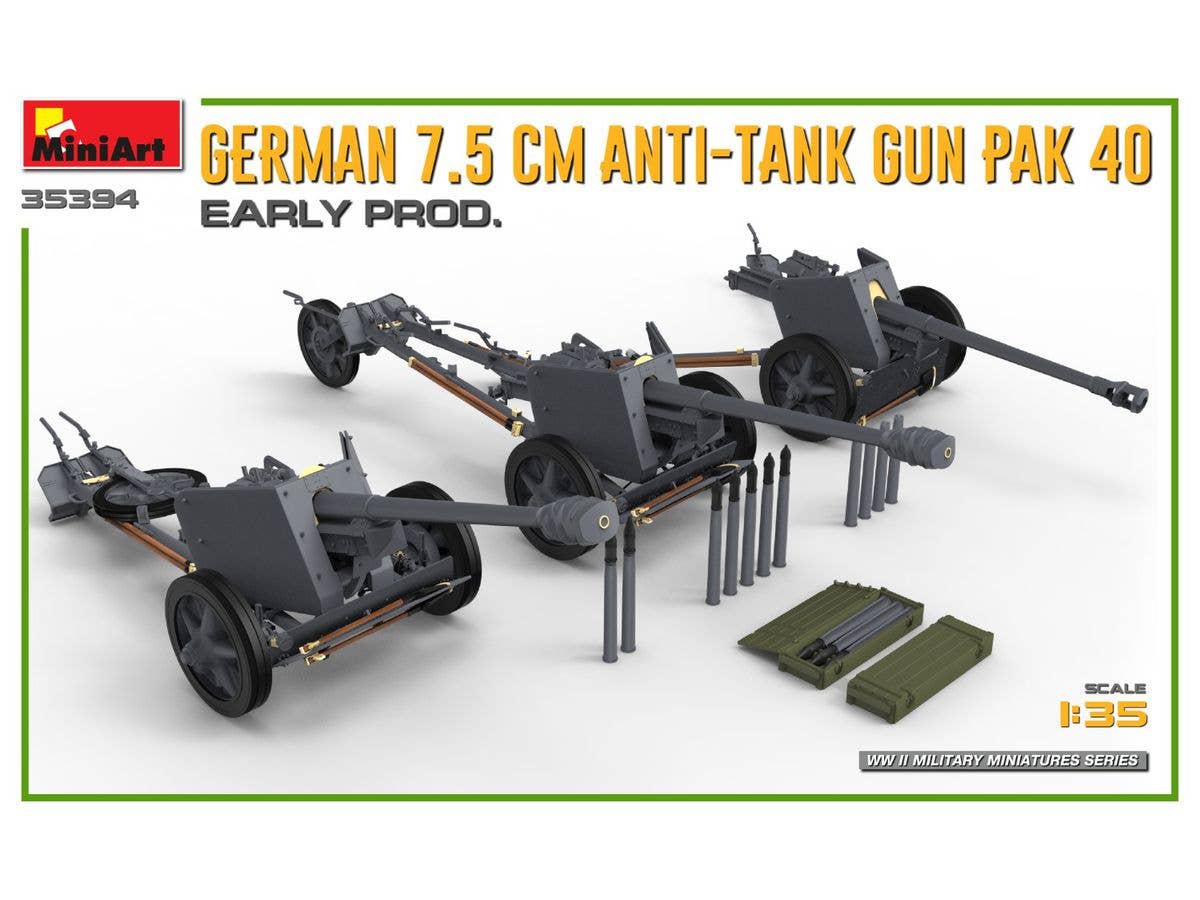 MiniArt 1/35 German 7.5cm Anti-Tank Gun PaK 40. Early Prod Vehicle kits | 5905090346210