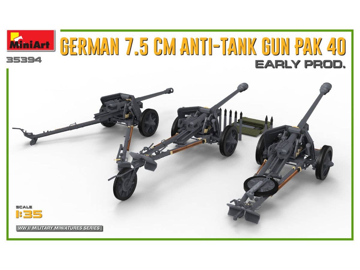 MiniArt 1/35 German 7.5cm Anti-Tank Gun PaK 40. Early Prod Vehicle kits | 5905090346210