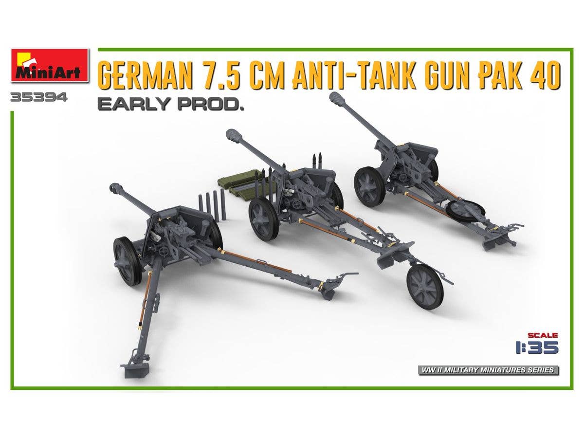 MiniArt 1/35 German 7.5cm Anti-Tank Gun PaK 40. Early Prod Vehicle kits | 5905090346210