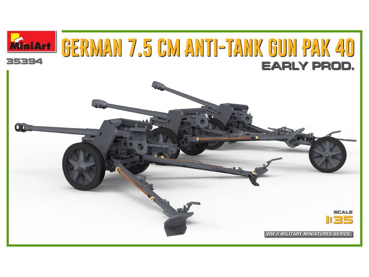 MiniArt 1/35 German 7.5cm Anti-Tank Gun PaK 40. Early Prod Vehicle kits | 5905090346210