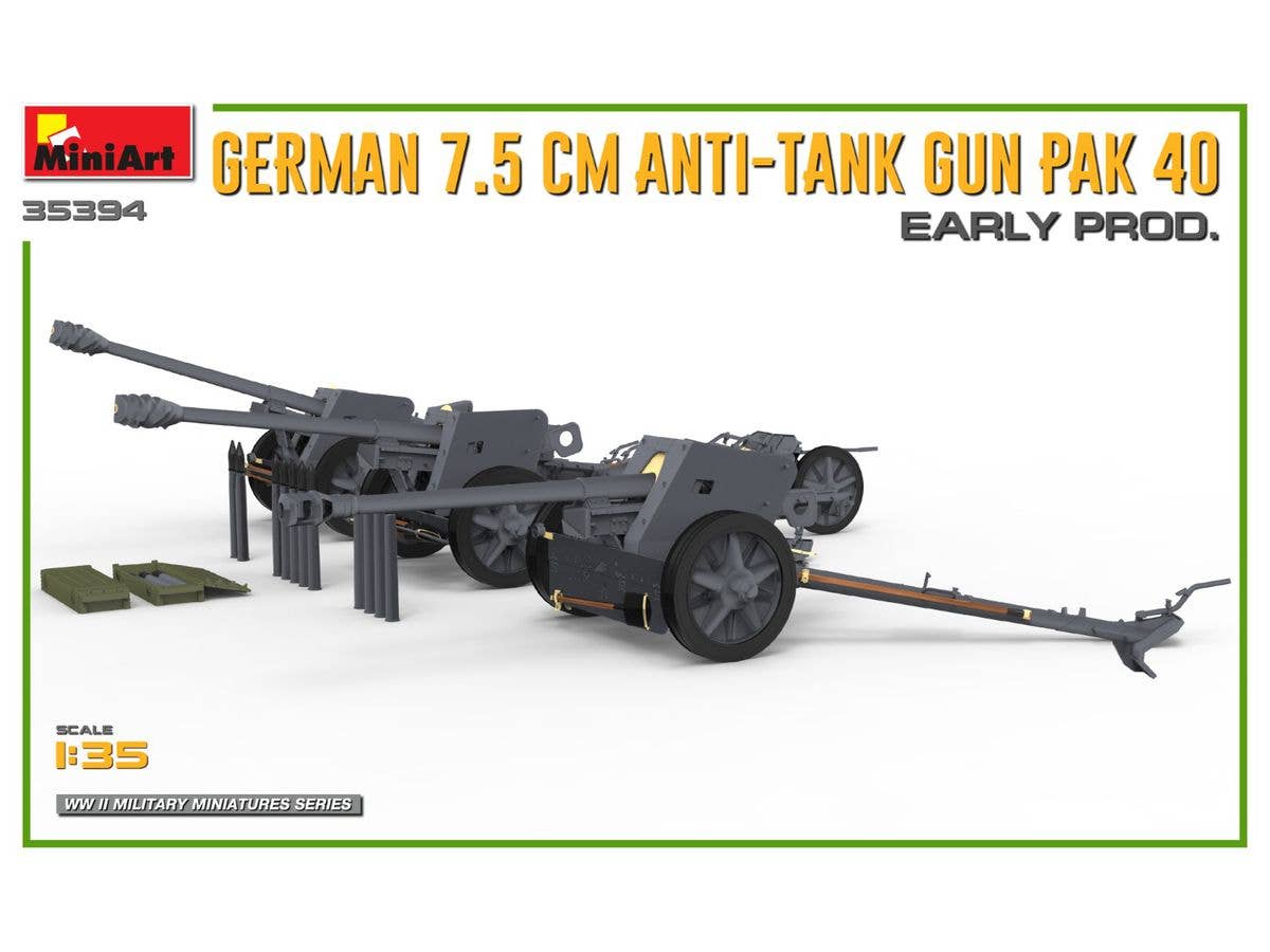 MiniArt 1/35 German 7.5cm Anti-Tank Gun PaK 40. Early Prod Vehicle kits | 5905090346210